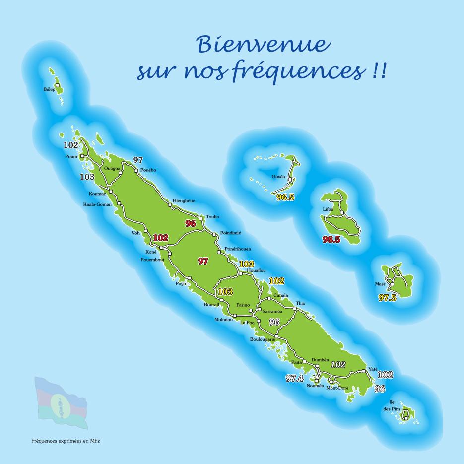 Carte des fréquences Radio Djiido en Nouvelle-Calédonie